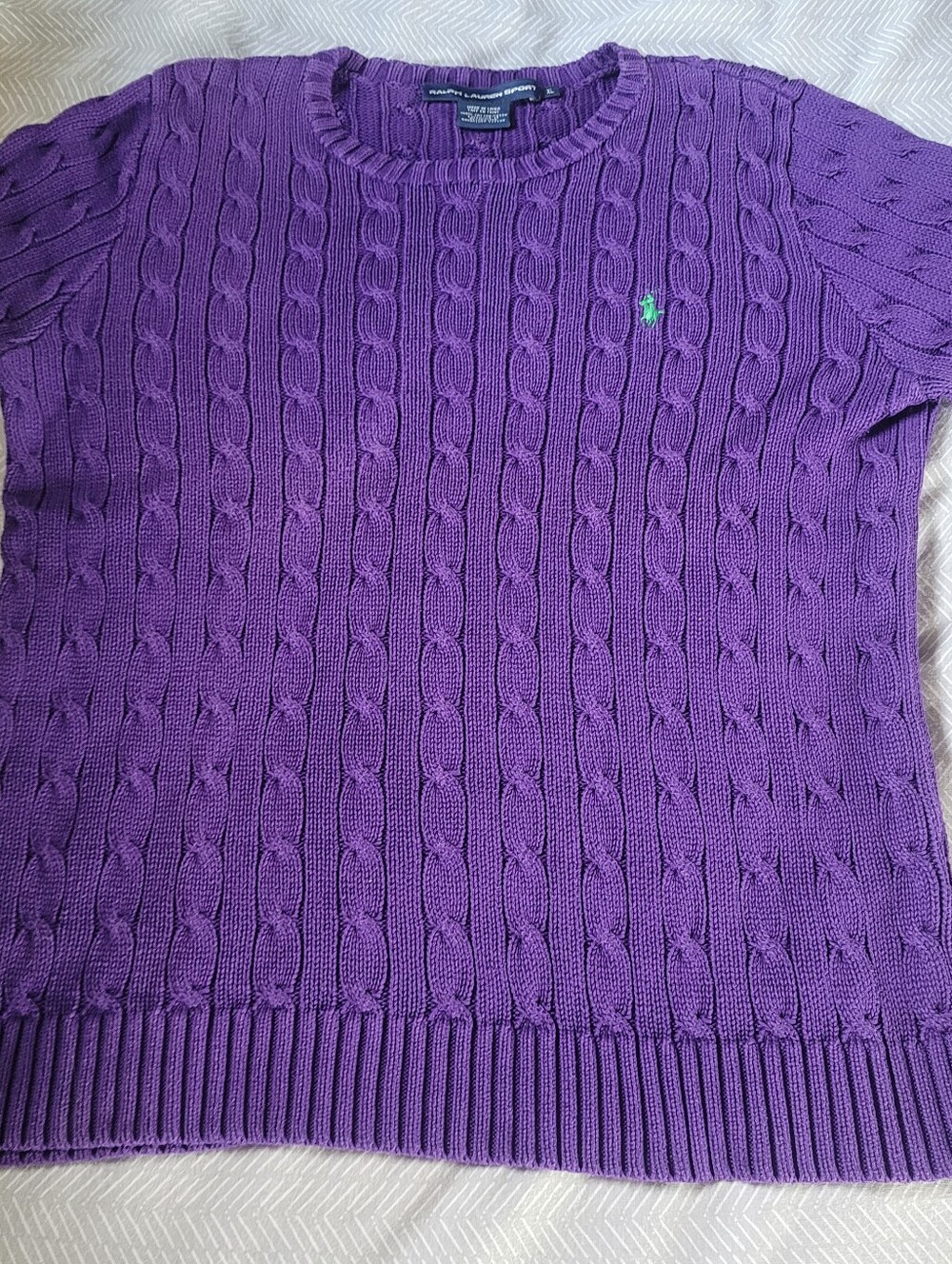 Ralph Lauren Cableknit Sweater Crewneck Short Sleeve Purple XL Vintage 90s - Picture 2 of 8